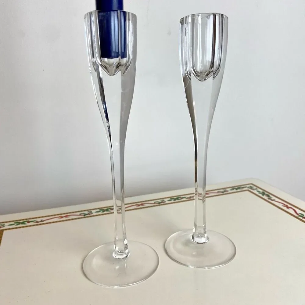 PAIR Oneida Hand-Cut Lead Crystal Taper Candle Holders 8.25” Modern Elegance Cle